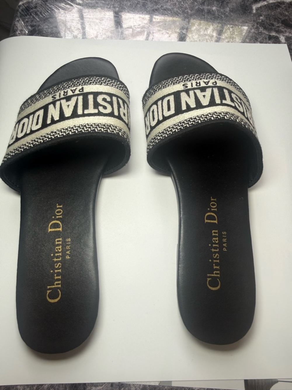 Dior Black Slides with Ivory Logo Strap